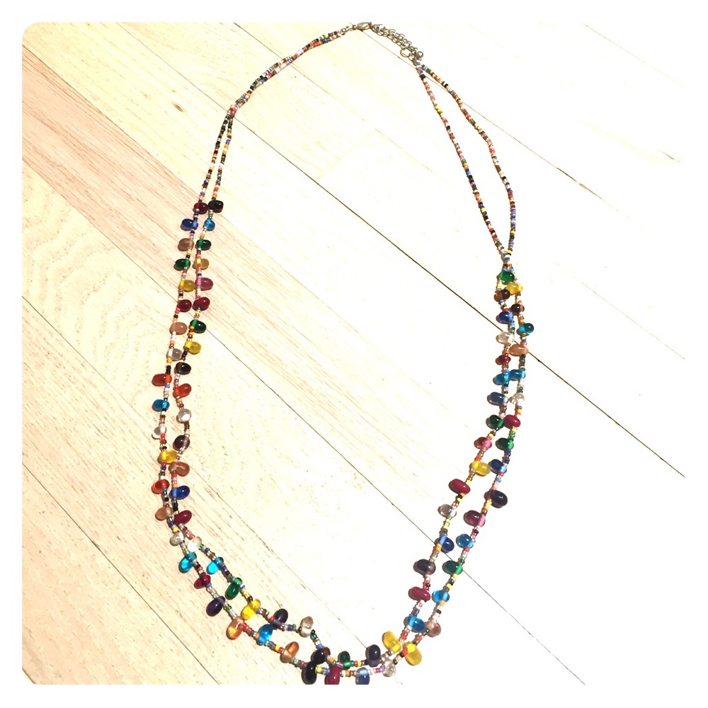 Double Strand Multicolor Long Layering Necklace