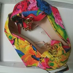 Tropical Floral super wedge pink green yellow