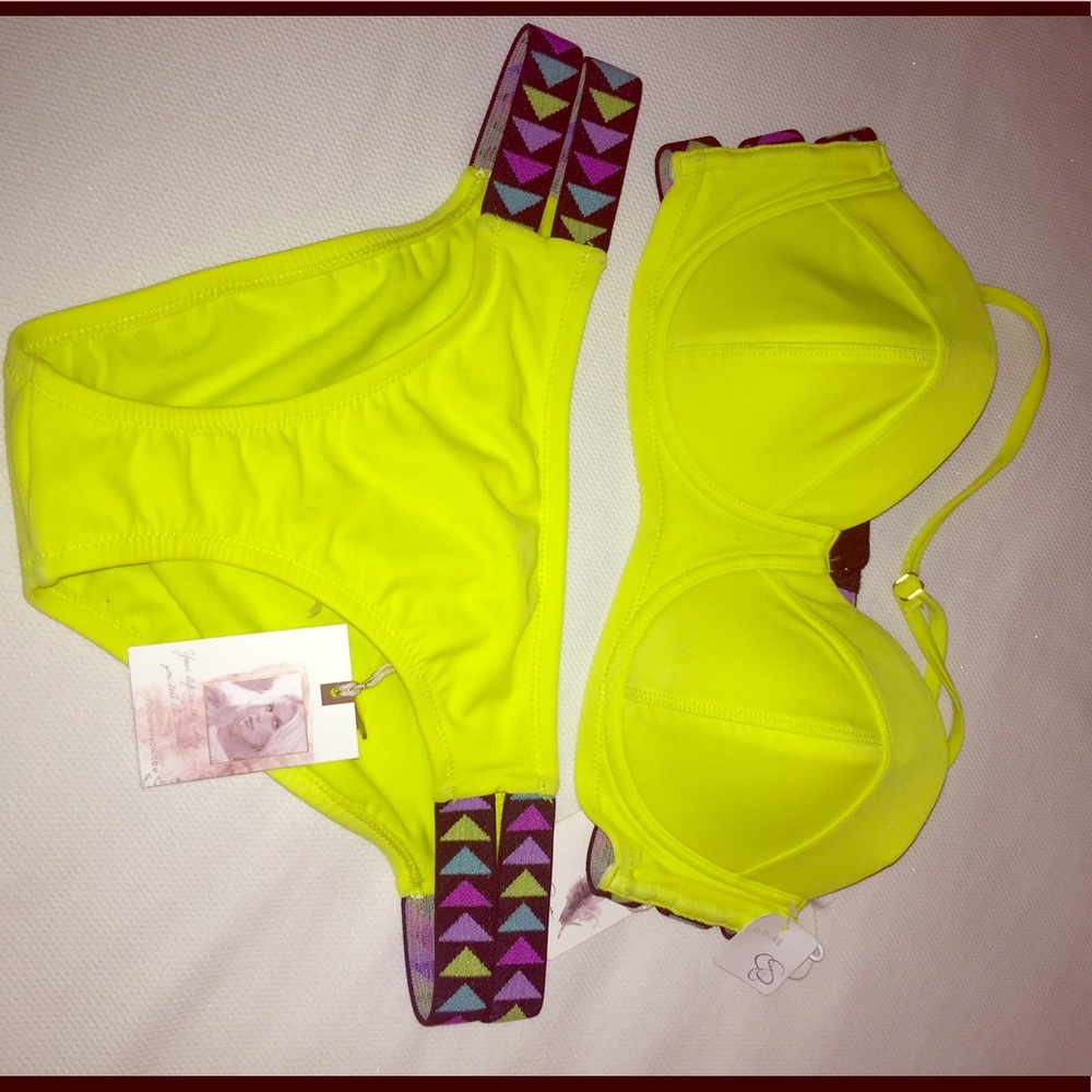 NWT Jessica Simpson Neon Yellow Bikini size Medium