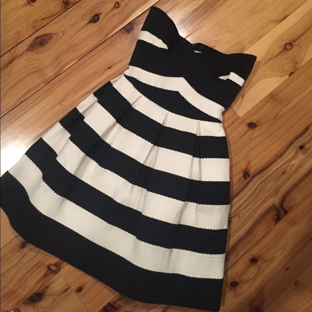 BCBG Bandage Cream and Black Strapless Dress