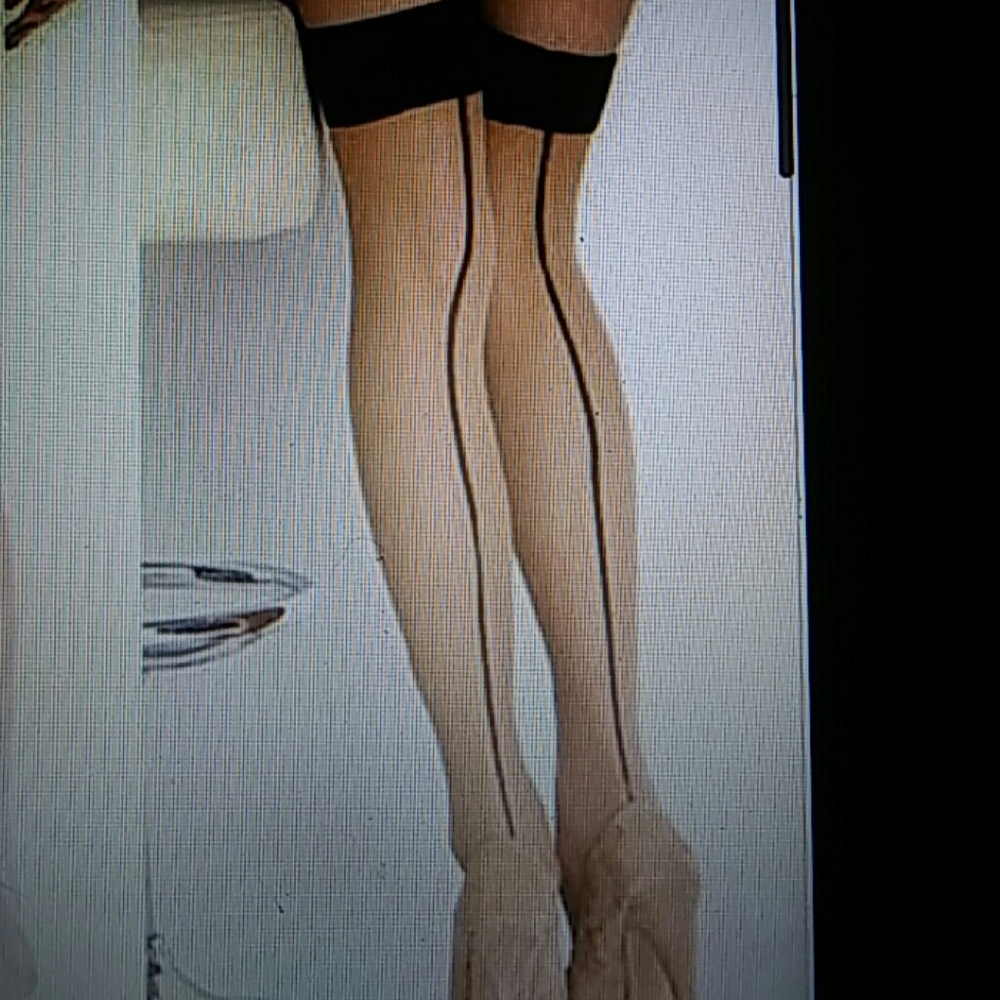 RARE!  NUDE THIGH HIGH WITH LINE UP THE BACK