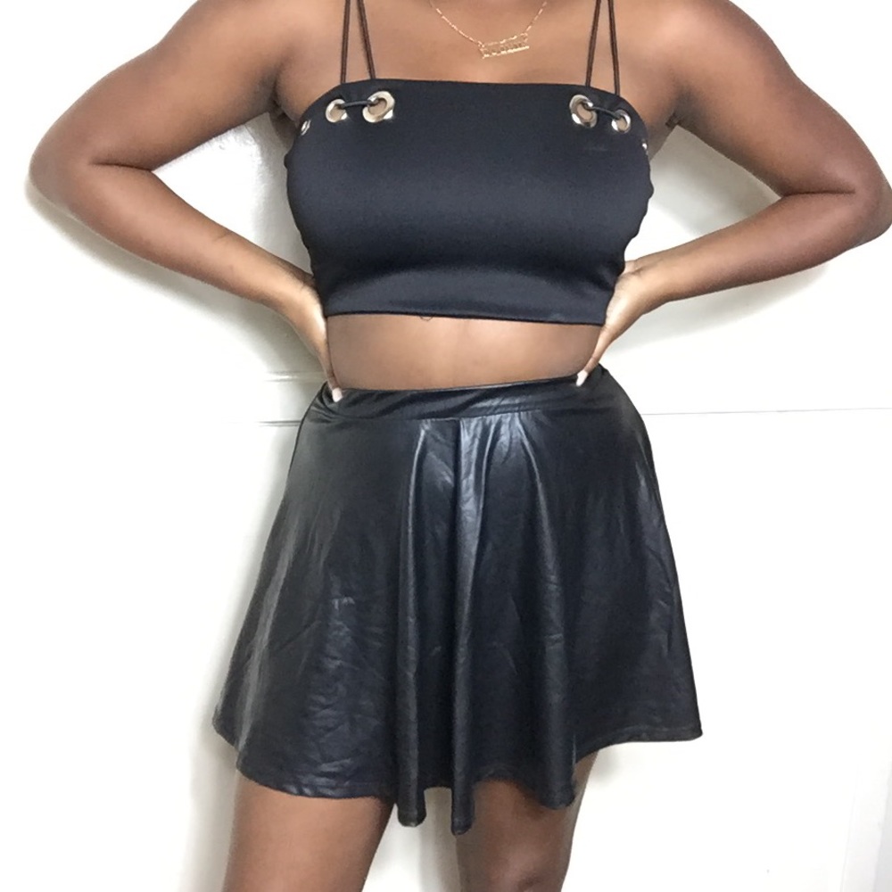 Forever21 Faux Leather Circle Skater Skirt