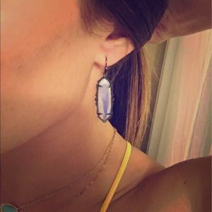 KS gunmetal earrings w clear iridescent stone