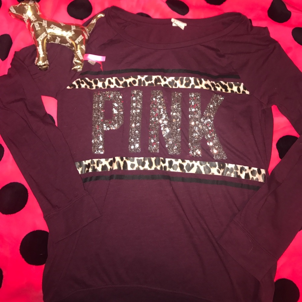 VS Pink Long Sleeve Cheetah Print Sequin Shirt