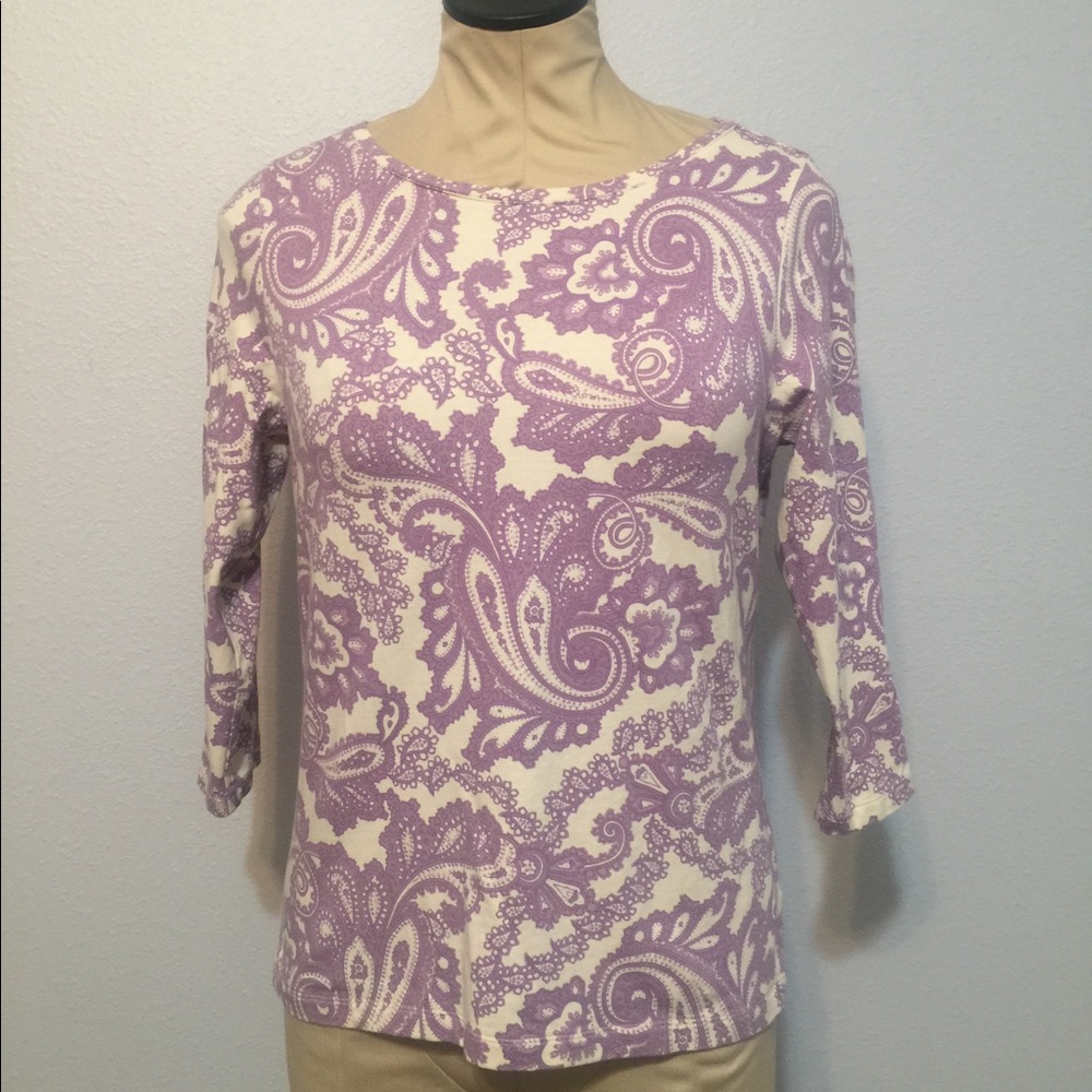 Women Purple Knit Paisley Print Top  by Talbot's