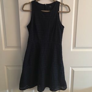 Navy blue eyelet fit and flare dress