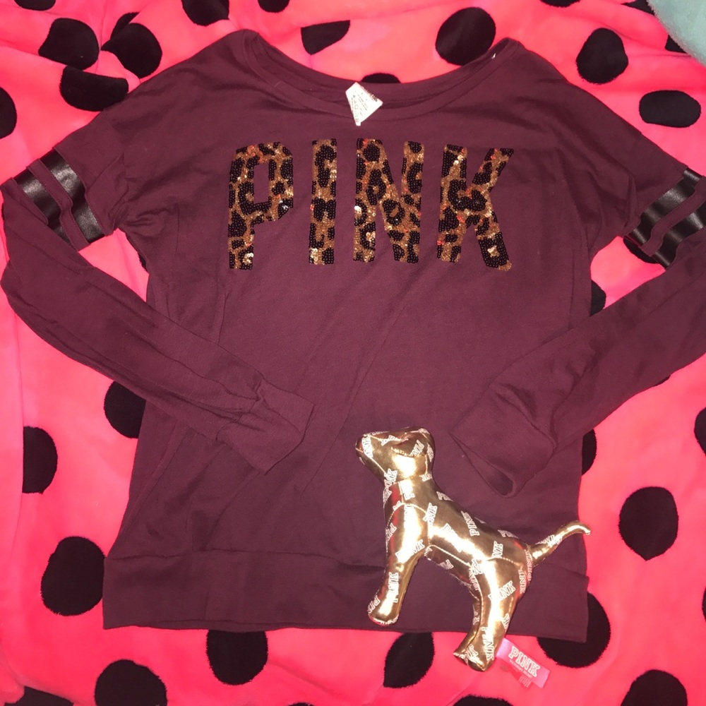 VS Pink Long Sleeve Cheetah Print Sequin Shirt