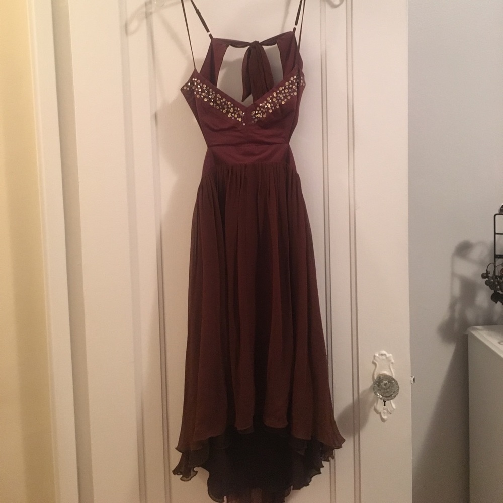 Brown silk beaded dress sz S/M