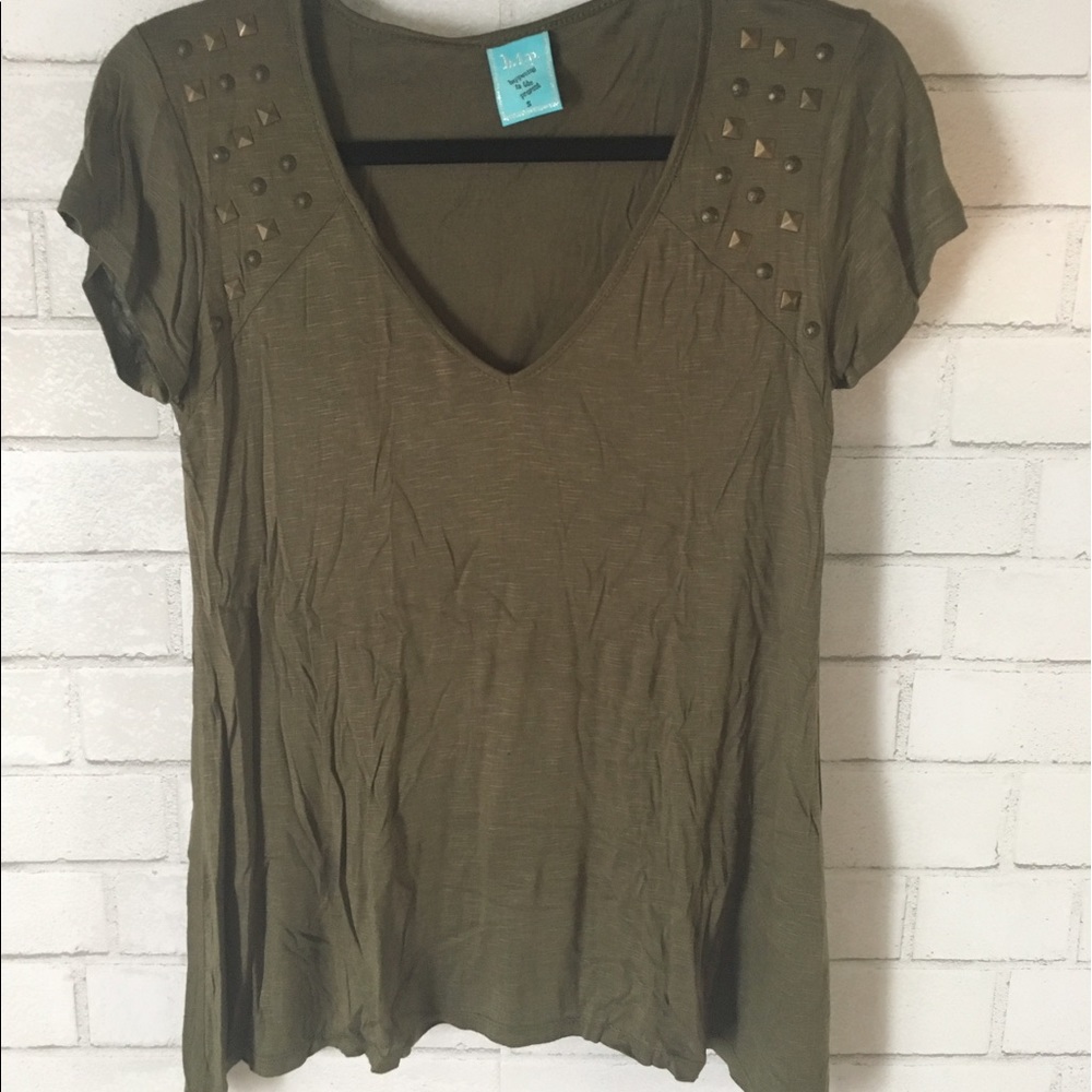 H. I. P. Army green embellished top