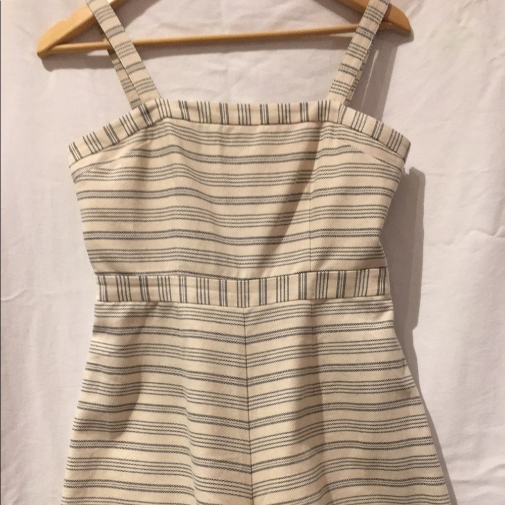 Cream & Blue stripe Paper Crown romper size Small