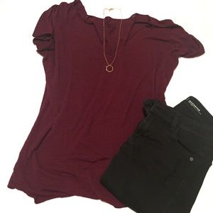 Maroon Off-The-Shoulder Basic T-Shirt
