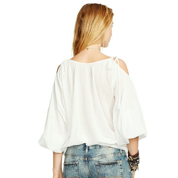 New! Ralph Lauren Lace-trim Cold-shoulder Top - Picture 2 of 2