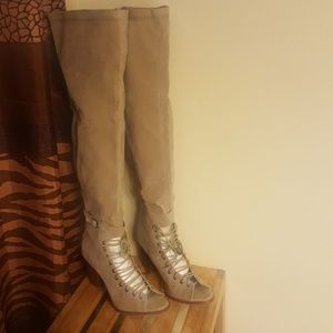 "NEW" Knee High Peep-Toe Half lace up Boot