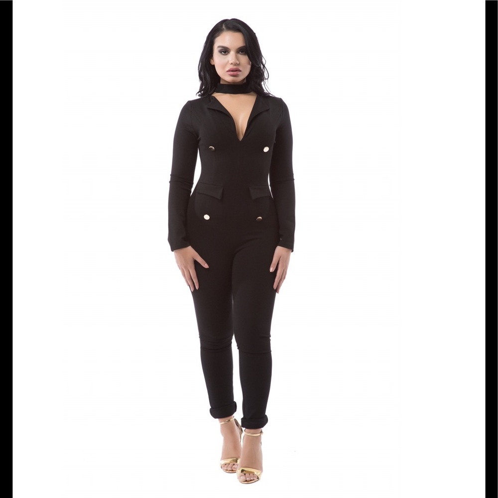 V Neck Choker Jumpsuit #837
