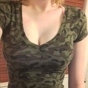Sexy camo v neck tee