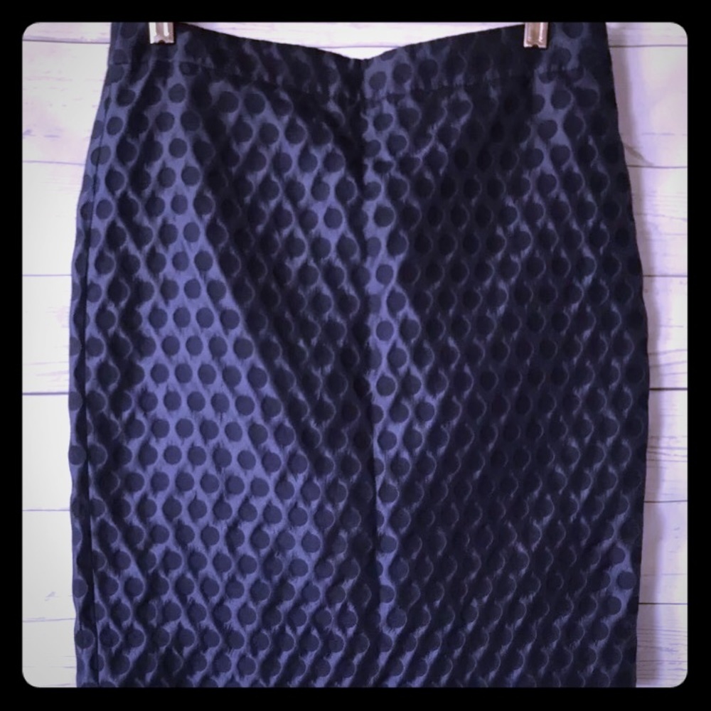 J Crew navy polka dot pencil skirt