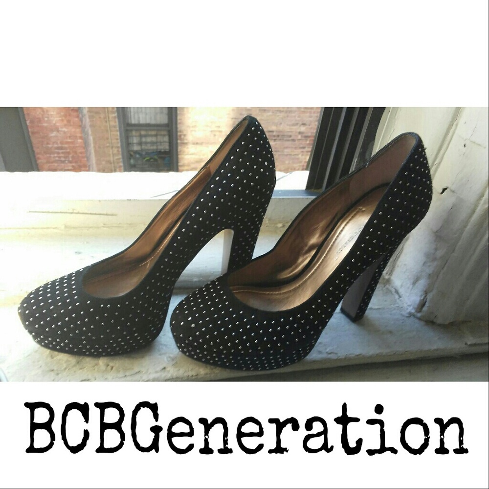 BCBG studded suede platform pumps