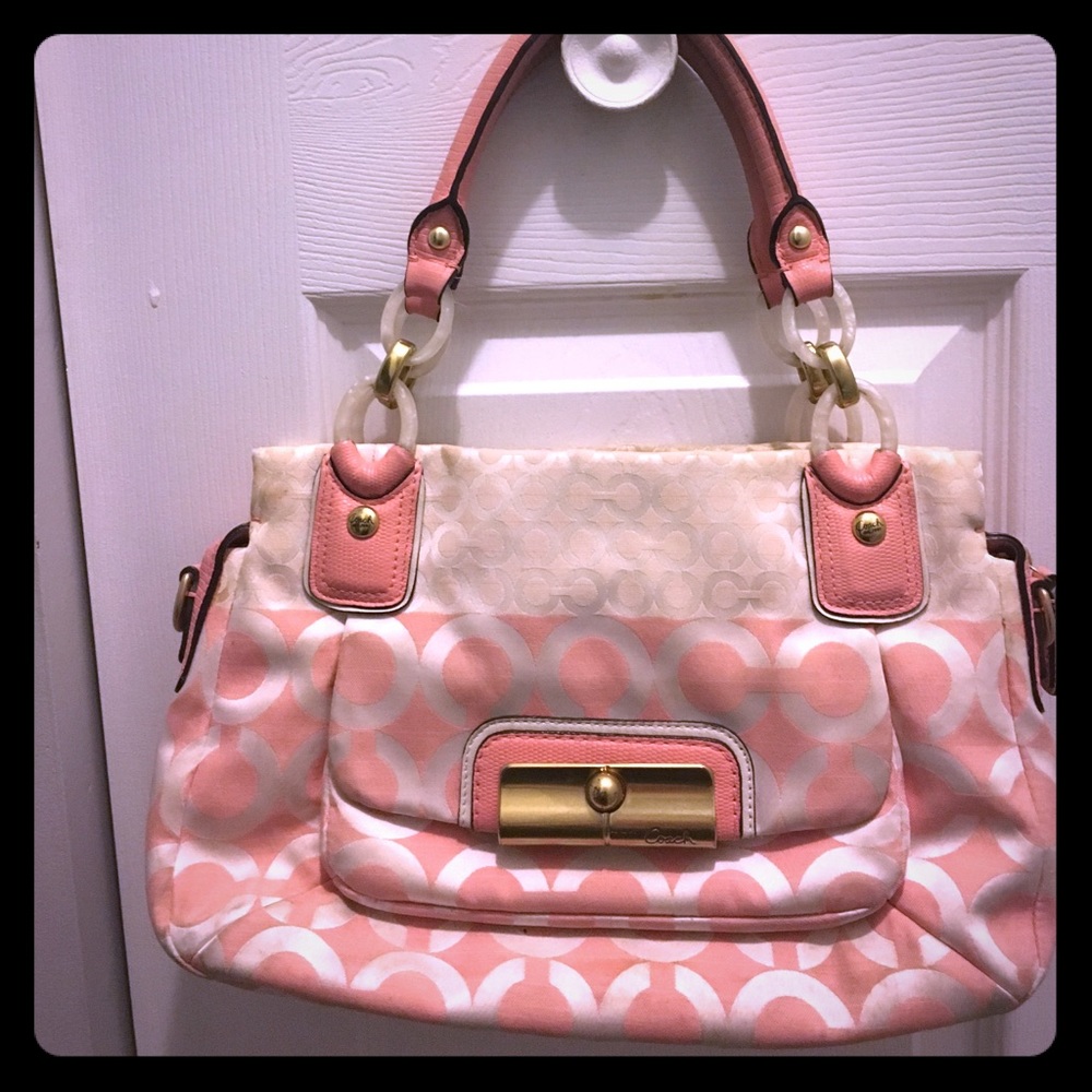 Gorgeous authentic coral/ivory coach bag