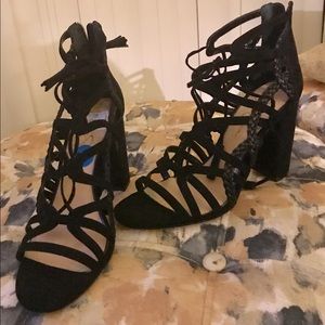 Black lace up block heel sandals