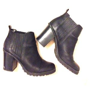 Black Ankle Stacked Heel Boots