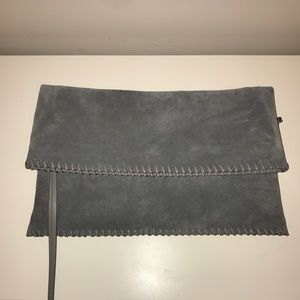 All Saints suede foldover clutch