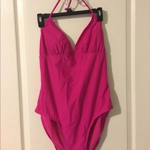Hot pink halter one-piece swimsuit EUC