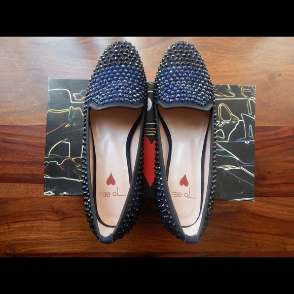 Navy Suede Studded Moccasins Flats Loafers Sz 6 - Picture 3 of 6