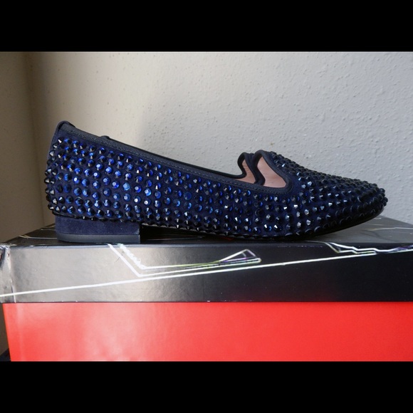 Navy Suede Studded Moccasins Flats Loafers Sz 6 - Picture 5 of 6