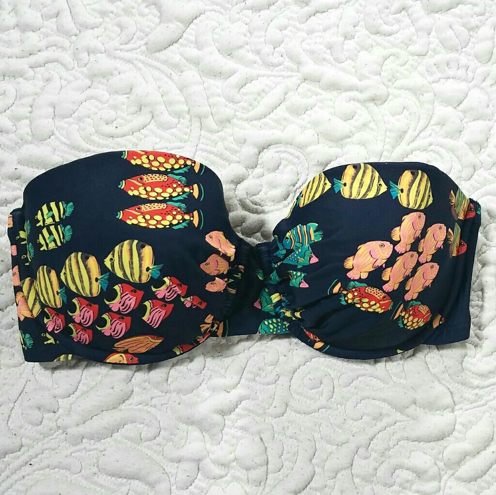 J Crew Blue Ratti Fish Rash Bikini Top 32D