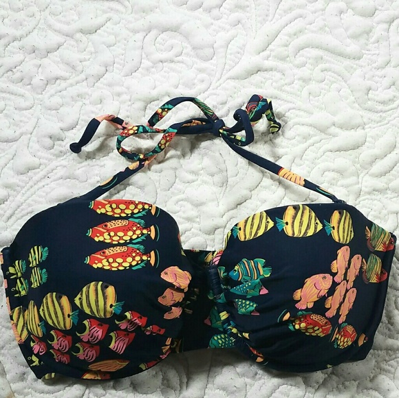 J Crew Blue Ratti Fish Rash Bikini Top 32D - Picture 2 of 4