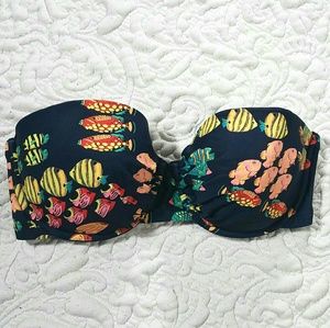 J Crew Blue Ratti Fish Rash Bikini Top 32D