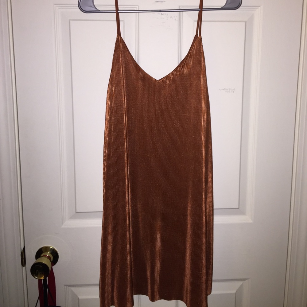 Metallic bronze slip dress