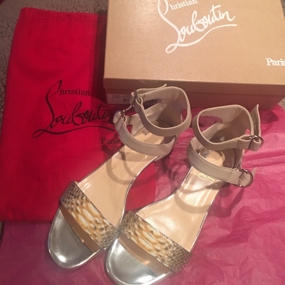 Louboutin Flat Sandals 38.5 / 8.5 Python Tres Bea