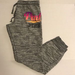 PINK Marled Grey Joggers with Multi Colored Logo