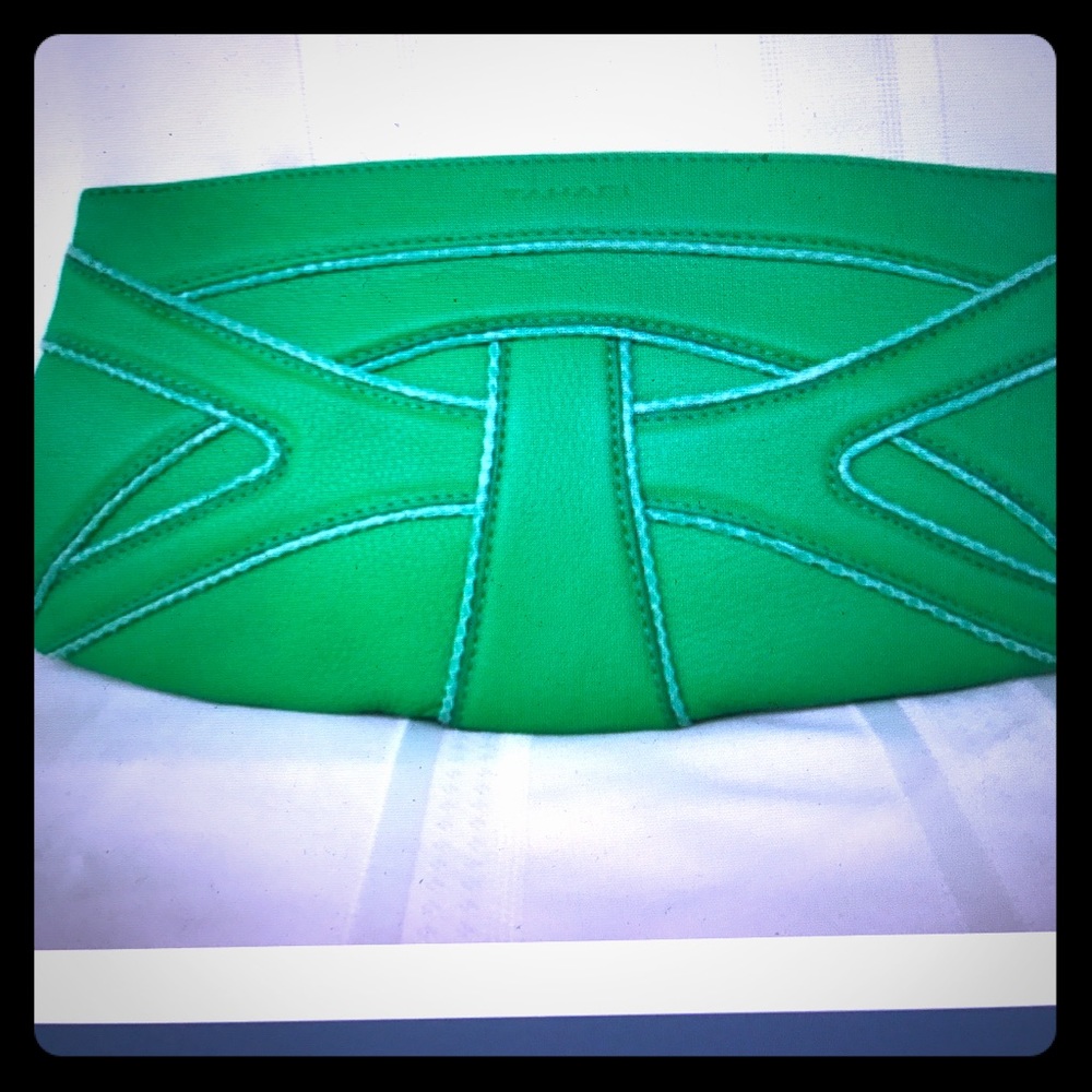 Tahari Fresh Clover Green Leather Clutch