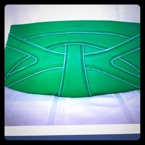 Tahari Fresh Clover Green Leather Clutch