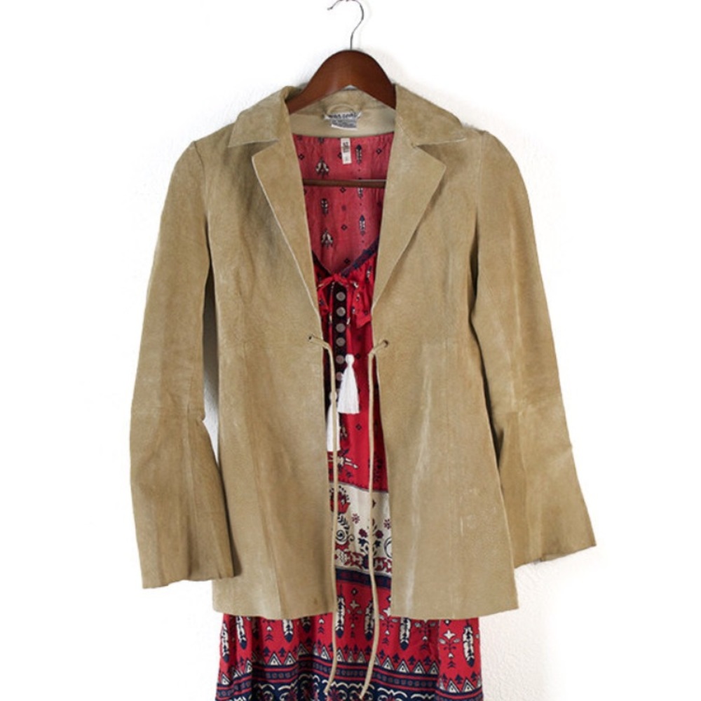 Vintage Suede Bell Sleeve Hippie 70s Trench Coat
