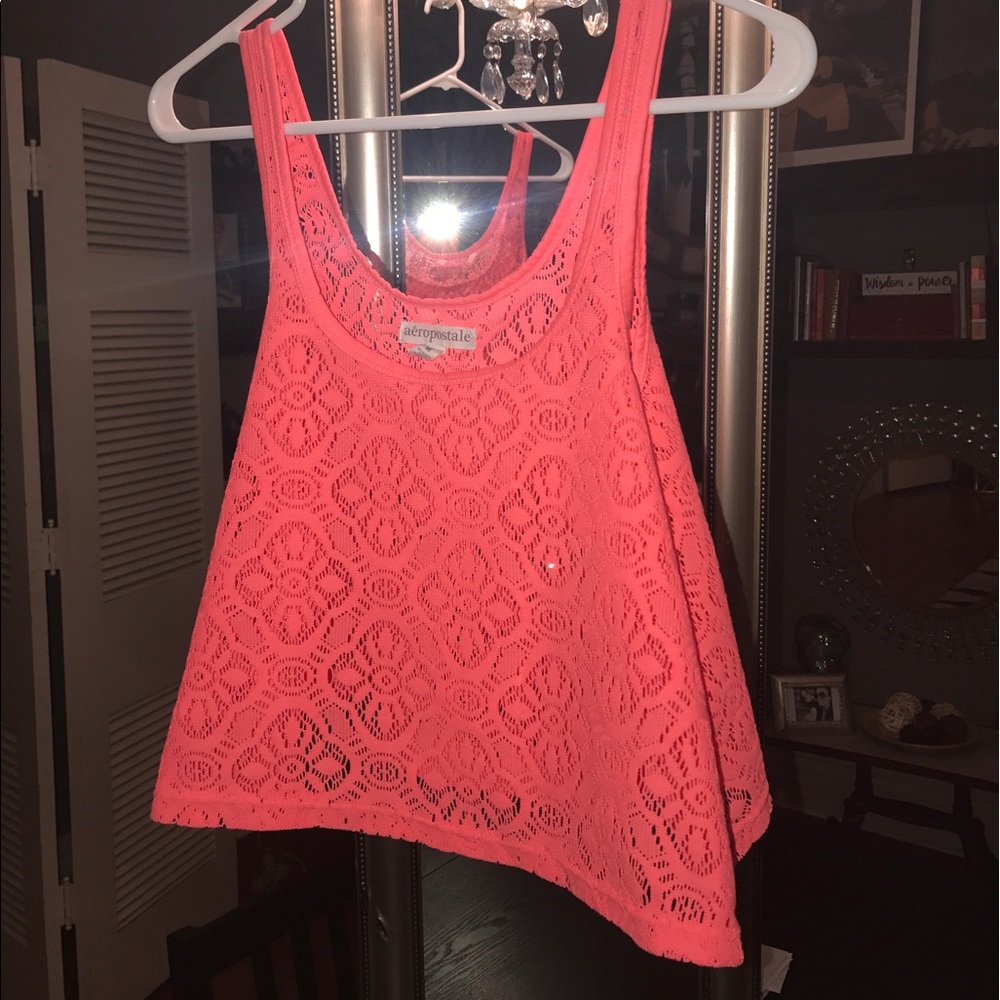 Coral lace crop top
