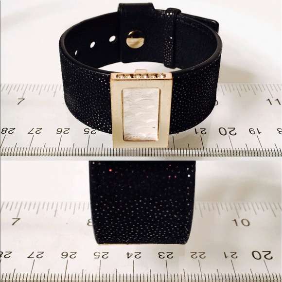 Lalique Frosted Glass Slide Black Leather Bracelet - Picture 5 of 8