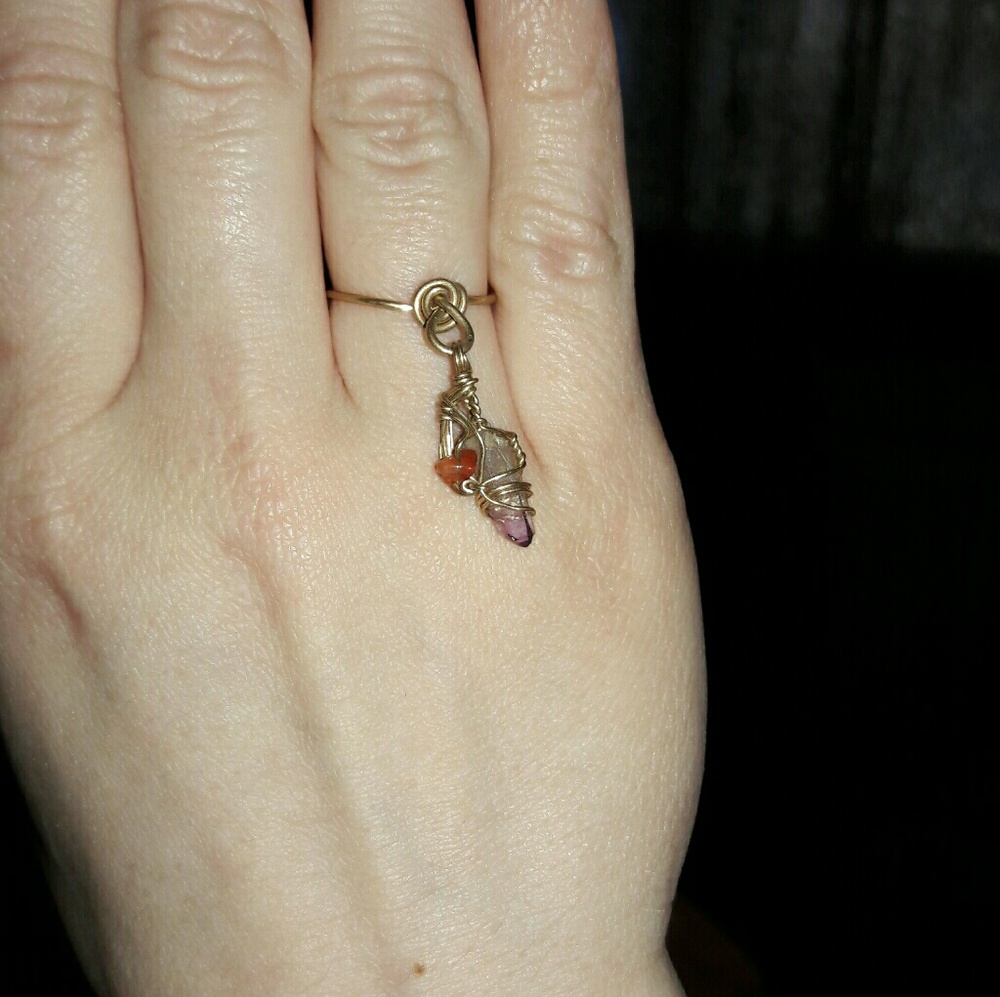 Gold wrapped amathist ring (dangle)