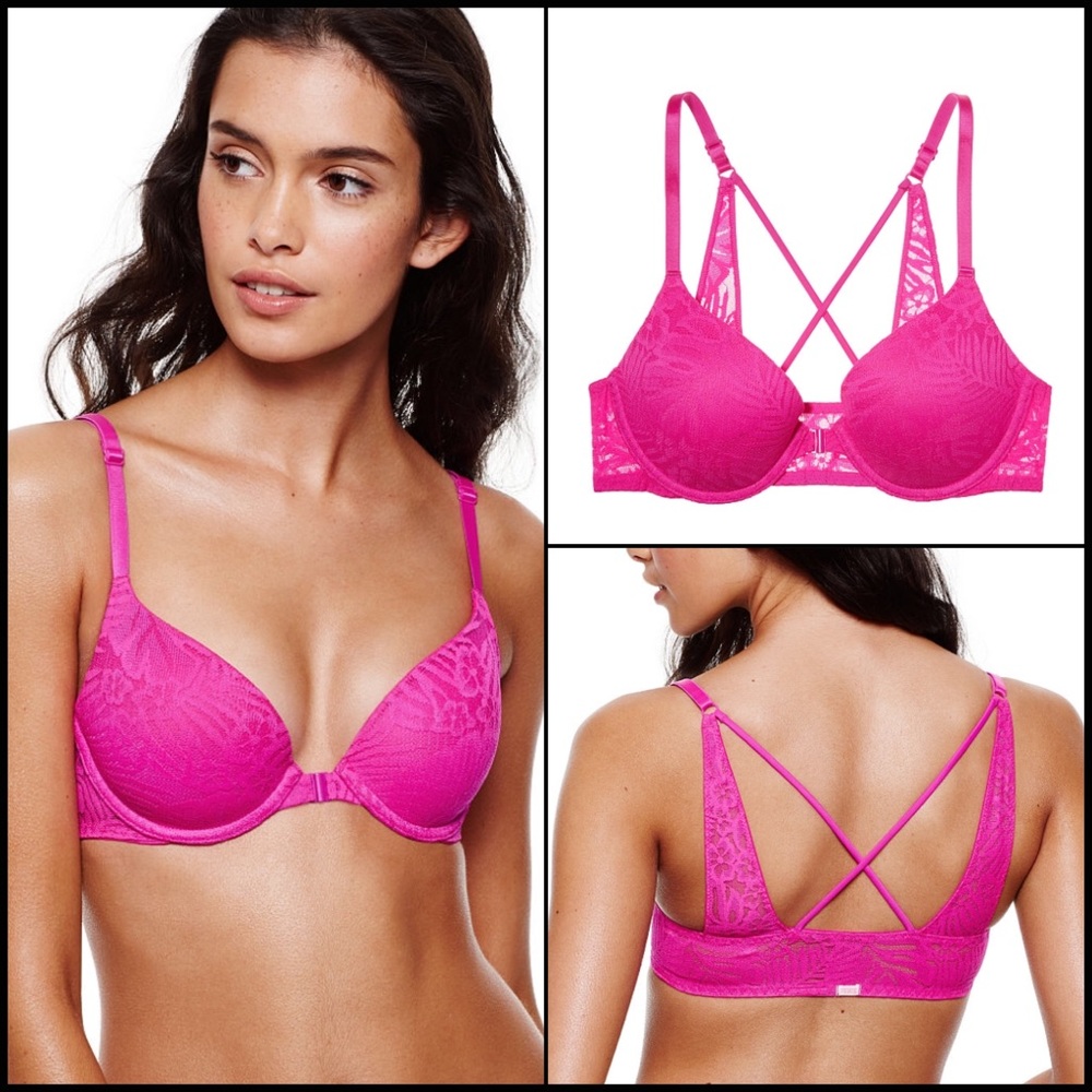 New VS PINK Strappy Lace Push-up Bra 34C