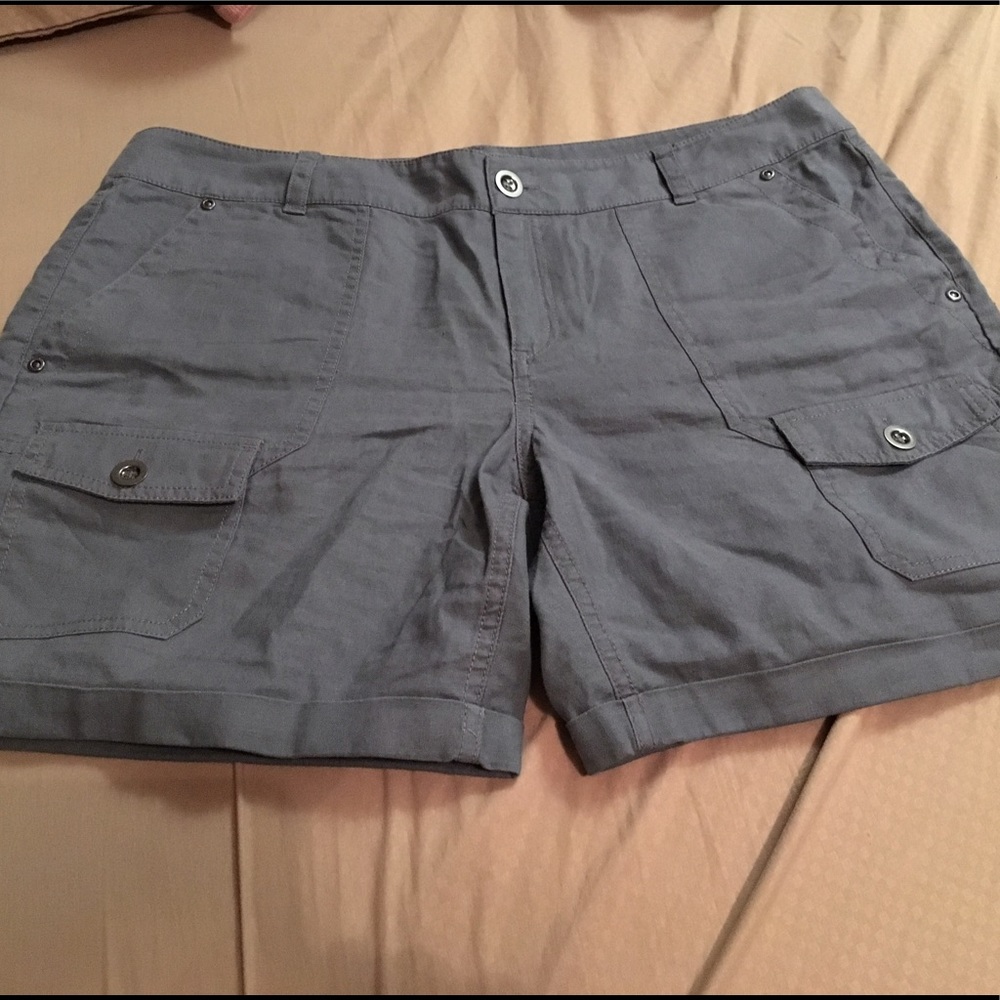 Grey linen cargo shorts