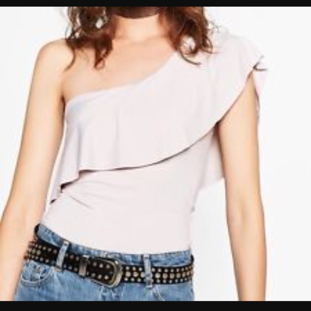 Zara NWT one shoulder frill bodysuit size L