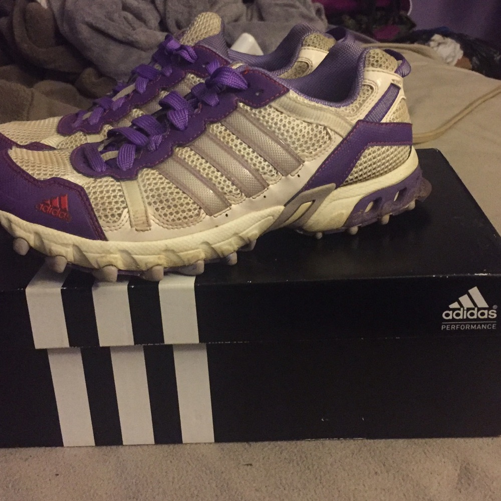White and Purple Adidas Running Shoes
