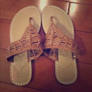 Tan slip-on sandals