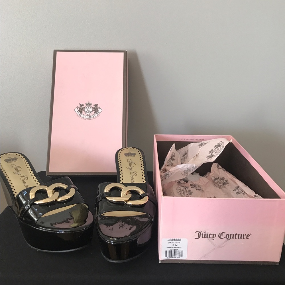 Juicy Couture black patent wedge sandals