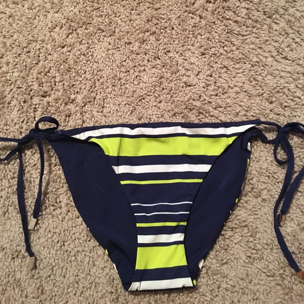 Blue neon green striped tie bikini bottom
