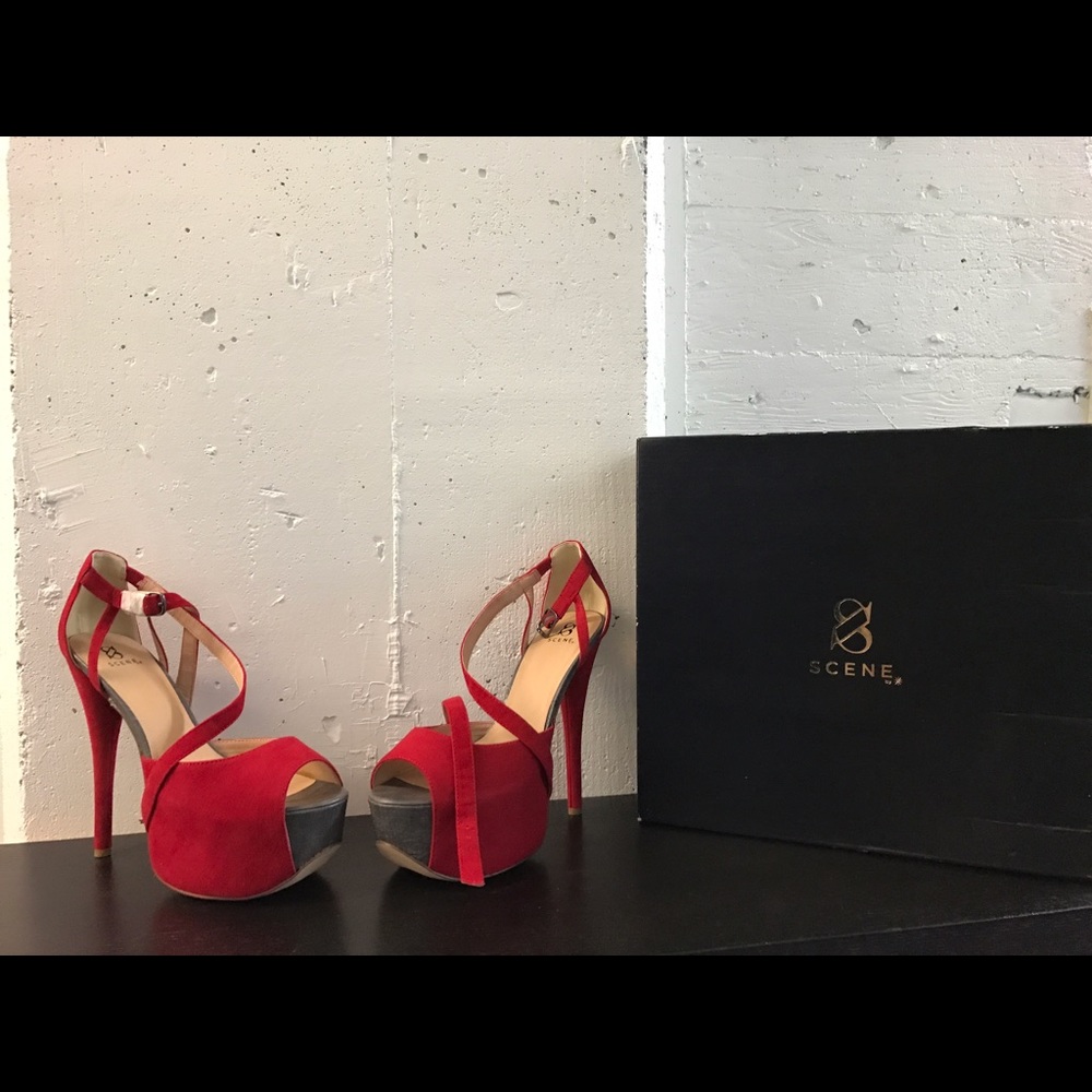 Brand new never worn RED HOT HIGH HEEL PLATFORMS!