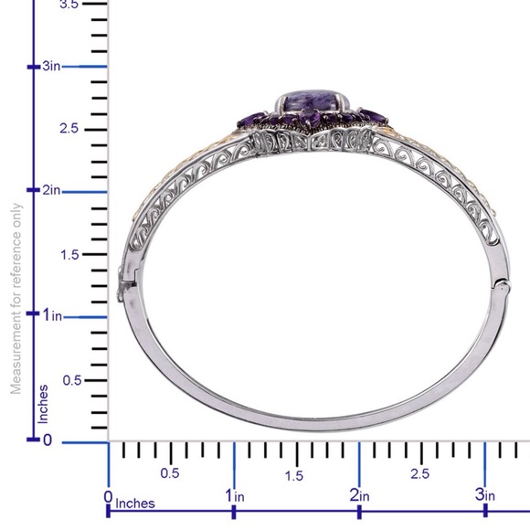 Purple Opal, amethyst, blk diamond 14kYG/SS bangle - Picture 4 of 4