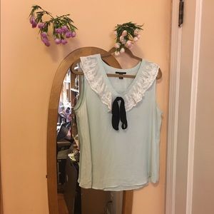 semi-sheer mint green lace collared top